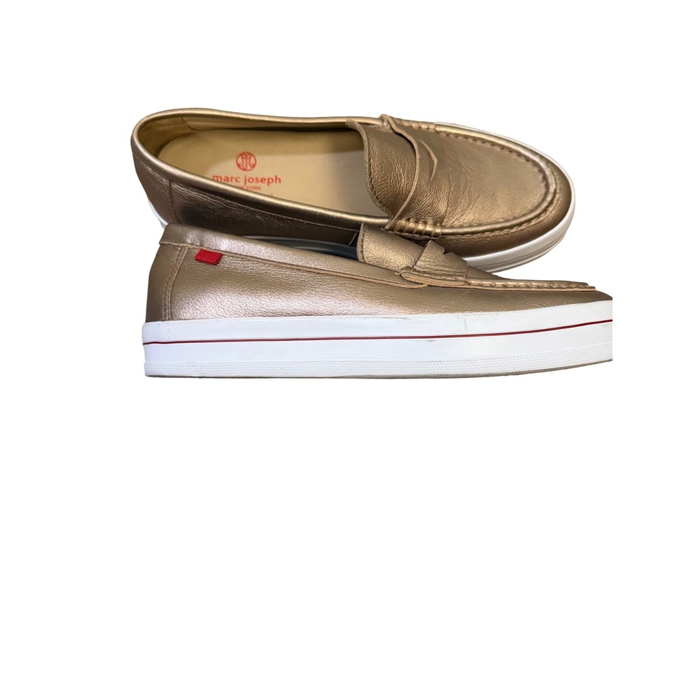 Marc Joseph New York Gold Metallic Leather Platform Penny Loafers Brazil Womens